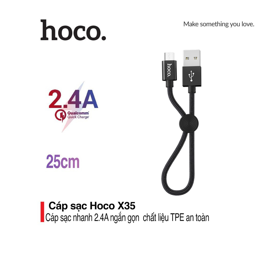 [HCM]Cáp sạc nhanh 2.4A Hoco X35 chân Micro dây dù siêu bền hỗ trợ truyền dữ liệu cho Android dài 25CM