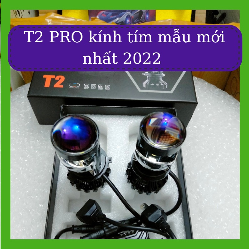 [FREESHIP MAX] Đèn Bi Led mini T2 kính tím 50W chân H4 lắp ô tô, xe máy