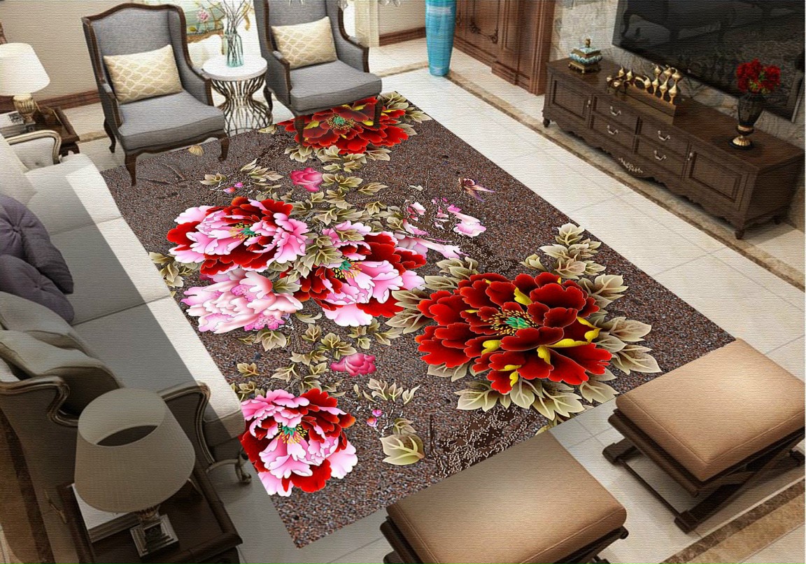 Thảm trải sàn BALI  loại 5D mẫu mới nhất 2019 ( hoa đỏ)