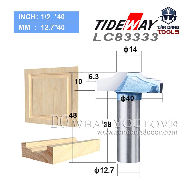 Mũi router đánh pano tủ tideway 40 mm cốt 12.7 mm