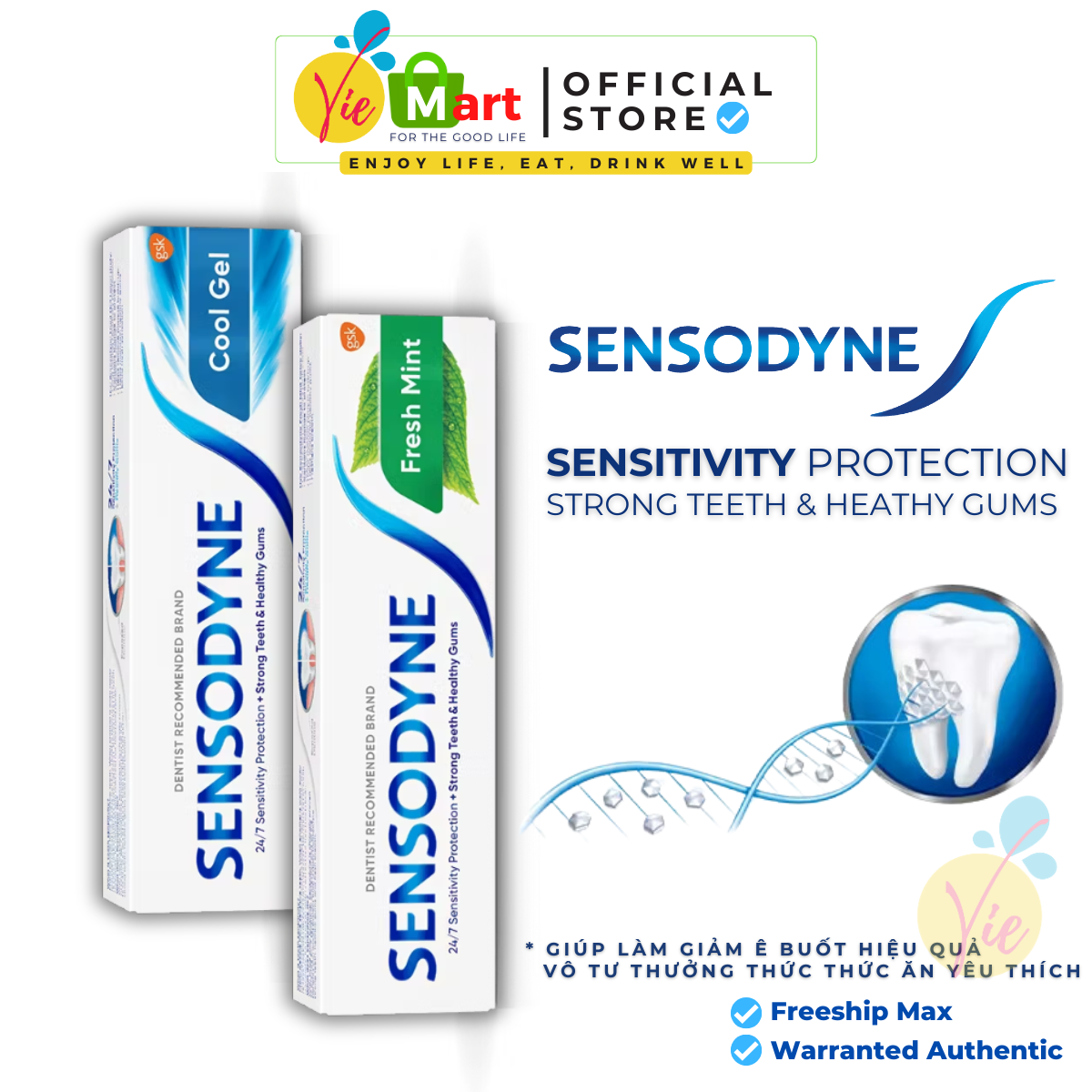 Kem đánh răng Sensodyne giúp trắng răng, bảo vệ toàn diện, giảm ê buốt răng 100g/160g