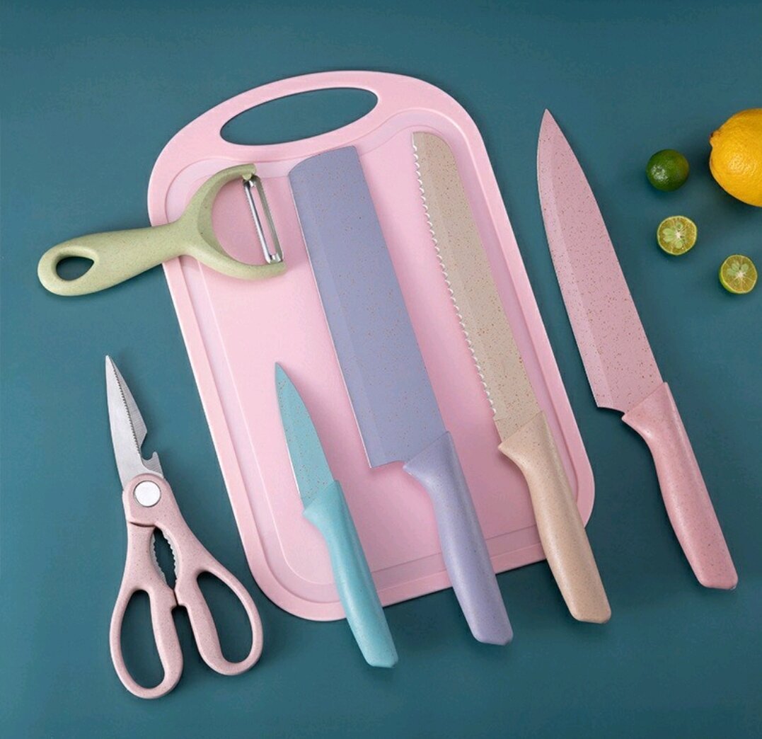 Bộ dao lúa mạch kháng khuẩn 6 món hộp đựng cao cấp, set dao 6 chi tiết lúa mạch đồ dùng dụng cụ nhà bếp