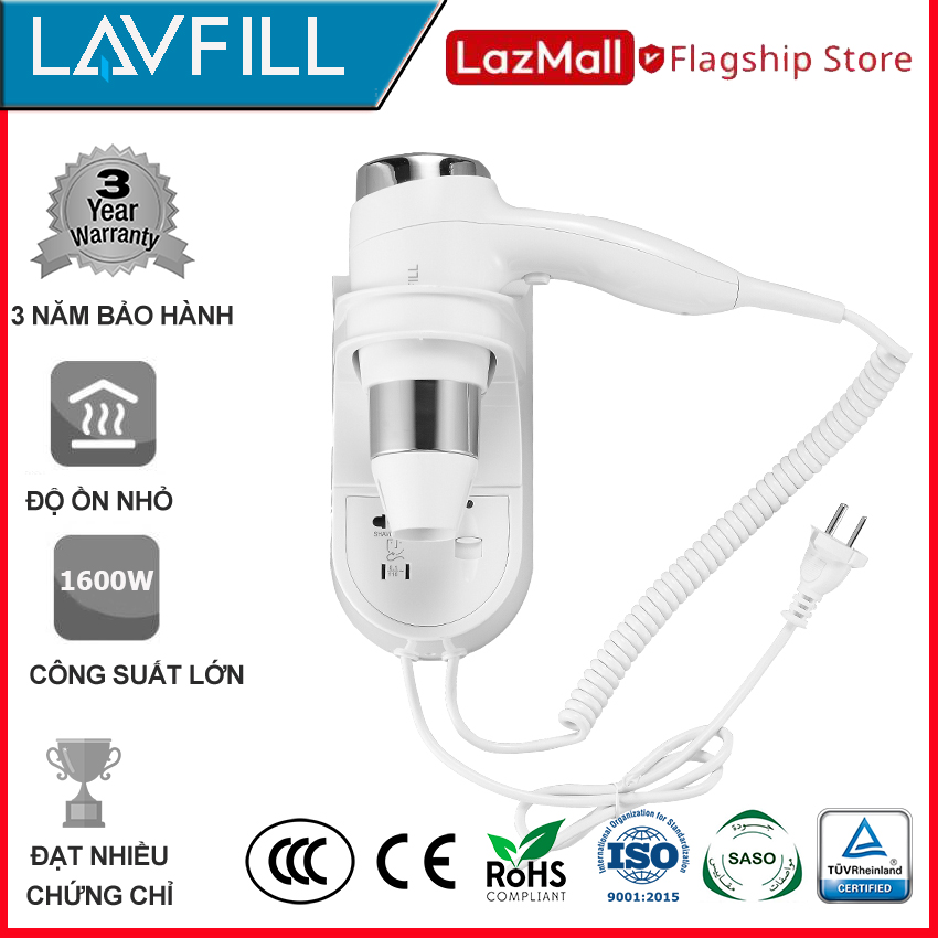 Máy sấy TÓC treo tường công suất cao 1600W có Ổ CẮM đi theo LAVFILL LFHD-2Y