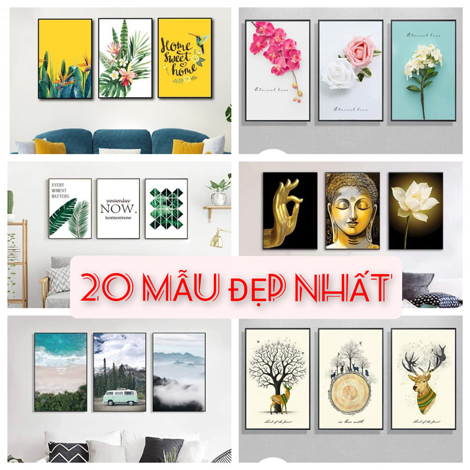 ♥️20 Mẫu Đẹp Nhất♥️ Tranh treo tường phòng khách, phòng ngủ - Bộ 3 bức tranh treo tường canvas decor đẹp đã gồm khung tranh