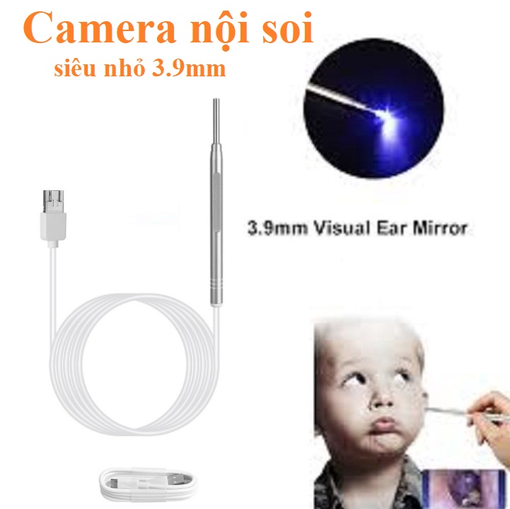 [Dùng cho mọi điện thoại]Dụng cụ lấy ráy tai cho bé có Camera nội soi phát wifi kèm 6 đèn Led trợ sáng màu trắng, camera nội soi tai đường kính nhỏ 3.9mm