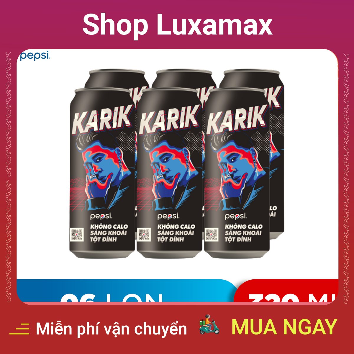 lốc 6 lon nước uống có gaz pepsi không calo (320ml lon) dtk93853755 - shop luxamax - 6 cans of drinking water with gaz pepsi without calories (320ml cans) 1