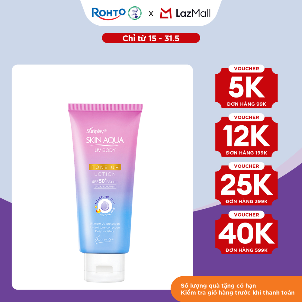Kem chống nắng nâng tông body Skin Aqua dưỡng thể sáng mịn Sunplay Skin Aqua UV Body Tone up Lavender Lotion SPF 50+ PA++++ 130g