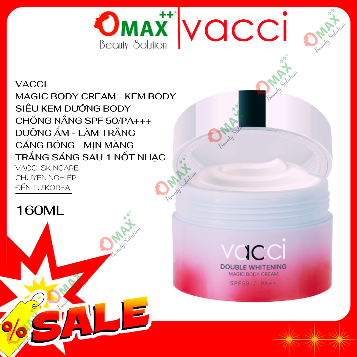 Kem BODY VACCI Dưỡng Trắng Da - Nâng Tone TRẮNG SÁNG Toàn Thân Sau 1 Lần Sử Dụng 160ml