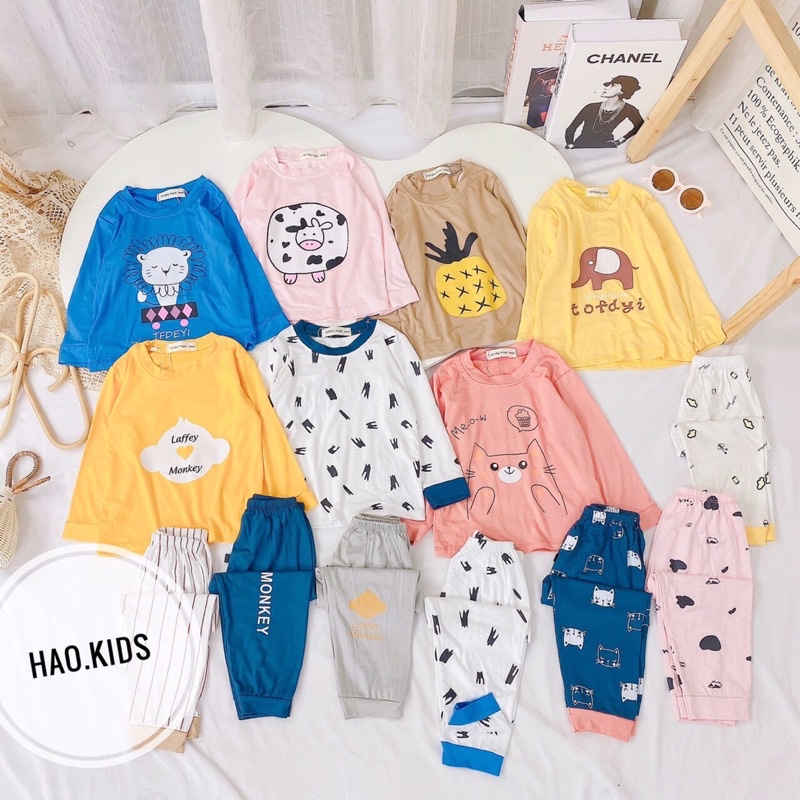 Đồ bộ dài tay thu đông bé trai bé gái chất thun lạnh túi zip in hình ngộ nghĩnh_Quần áo trẻ em thu đông,đồ trẻ em, bộ nỉ cho be, bộ dài tay bé gái, đồ bộ trẻ em, đồ bé trai, quần áo trẻ em, bộ bé gái, đồ bộ cho bé trai