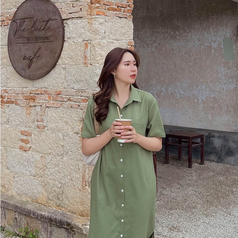 Đầm Sơ mi sọc xanh