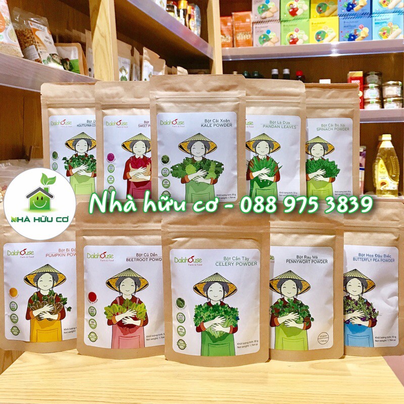 Tổng hợp các loại bột rau củ nguyên chất sấy lạnh Dalahouse 50gr - Bột rau xanh cho bé ăn dặm - Bột cỏ lúa mì 50gr