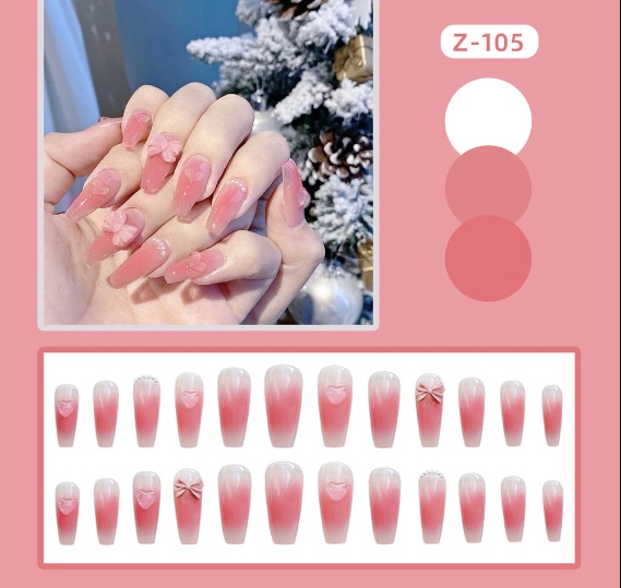 Bộ 24 Móng tay giả , nail giả A173 , móng nhọn (Tặng kèm keo dán móng tay)