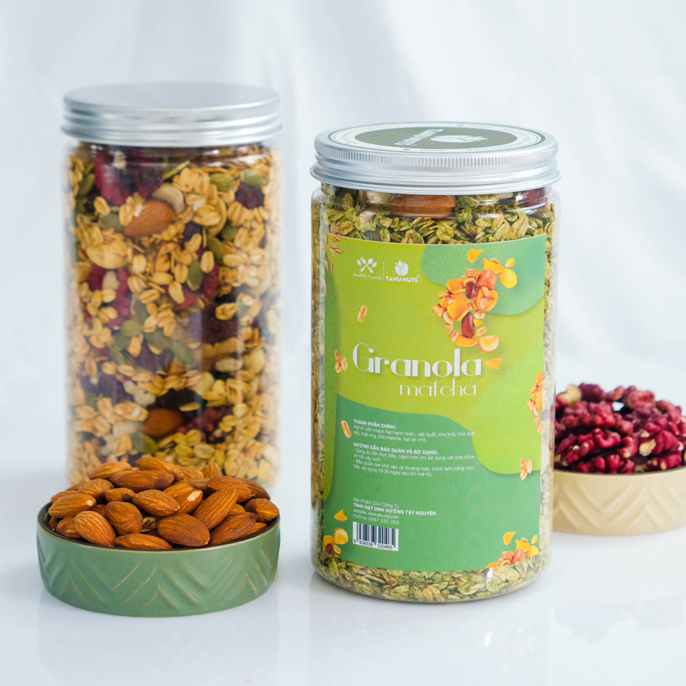 Granola siêu hạt 35% yến mạch TANU NUTS hũ 500g vị matcha hạt dinh dưỡng granola ngũ cốc giảm cân ăn kiêng