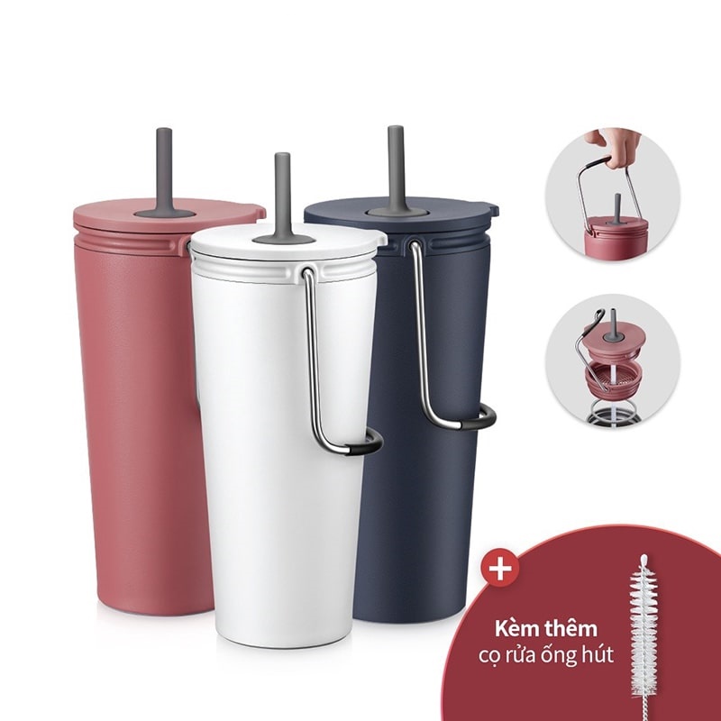 Bình giữ nhiệt có ống hút Lock&Lock Bucket Tumbler with Straw LHC4268 540ml