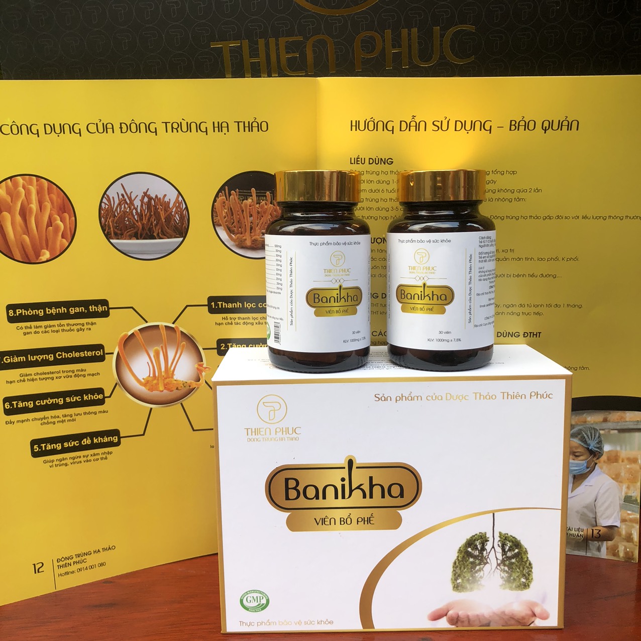Viên bổ phế banikha đông trùng hạ thảo thiên phúc hộp 2 lọ 60 viên