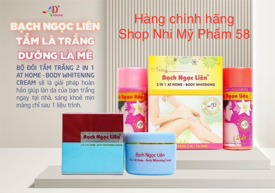 Chính hãng- Bộ Tắm Trắng+Kem Dưỡng Trắng Da Body Bạch Ngọc Liên - xanh