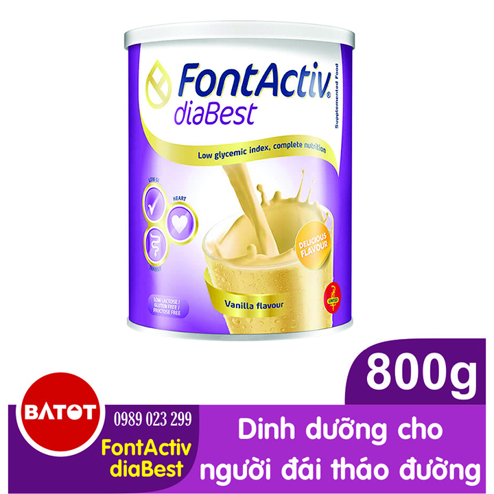 Sữa FontActiv Diabest 800g (Tây Ban Nha) - Date 04/05/2025 sữa bổ sung dinh dưỡng cho người tiểu đường, đái tháo đường, người lớn béo phì