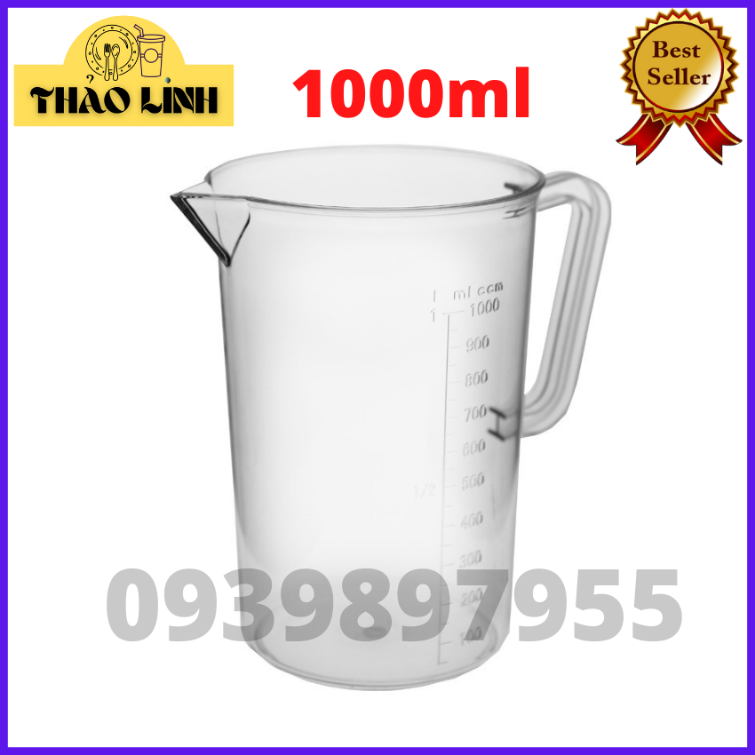 Ly đong chia vạch 1000ml ca đong nhựa có vạch chia định lượng ml nhựa dày bền đẹp chịu nhiệt tốt đầy đủ kích thước