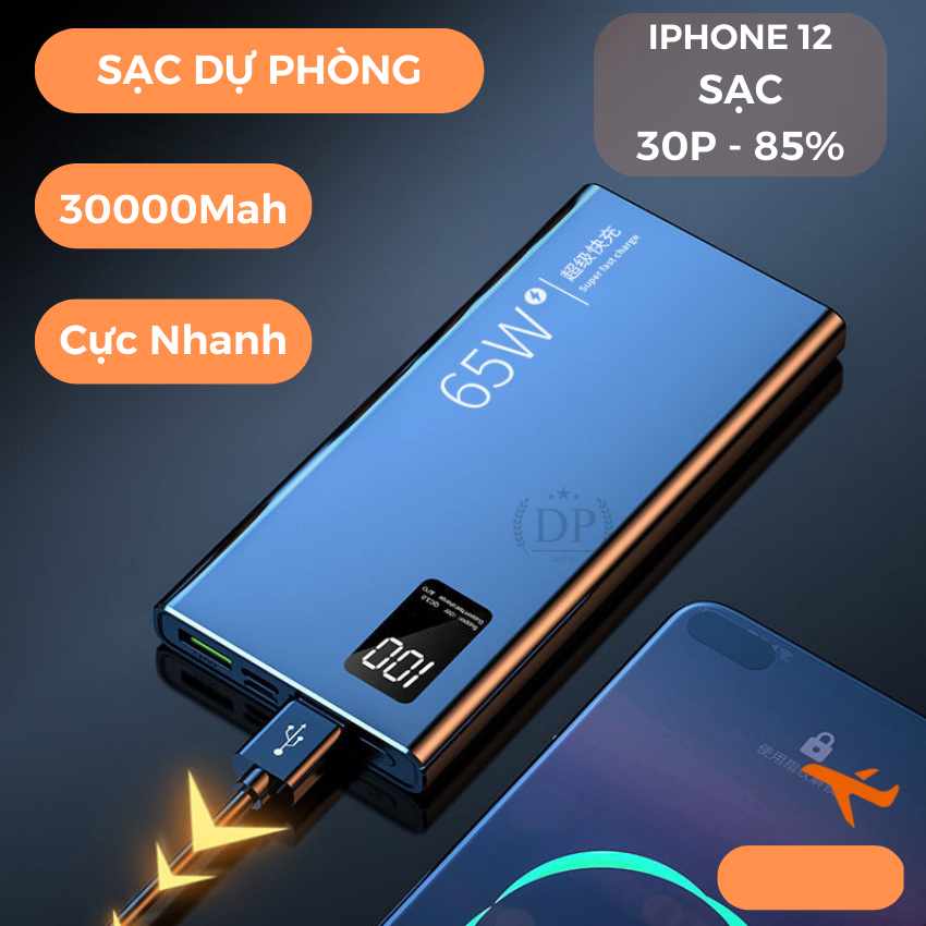 Sạc dự phòng 30000mah sạc nhanh 65w tất cả điện thoại đều dùng được