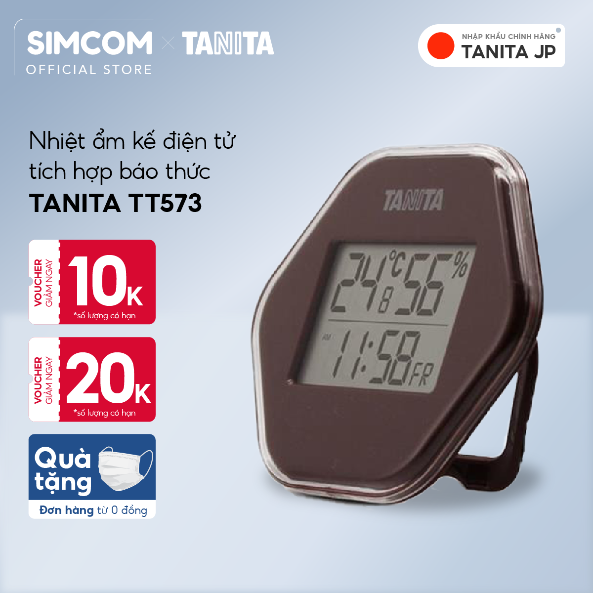 Nhiệt ẩm kế điện tử TANITA TT573 Chính hãng nhật bản, chính xác, chắc chắn, tích hợp hẹn giờ, dùng gia đình có trẻ em, bệnh viện, Simcom