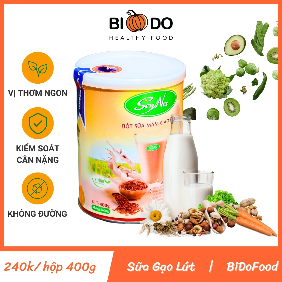  Bột Gạo Lứt Giảm Cân Soyna 400g  - Bí Đỏ Food - Sữa Gạo Lức Lợi Sữa Thơm Ngon Dễ Uống 