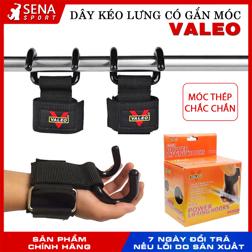 Dây kéo lưng có gắn móc, Móc kéo tạ, Lifting Straps Chính hãng VALEO - Hỗ trợ kéo xà, tập lưng (1 Đôi)