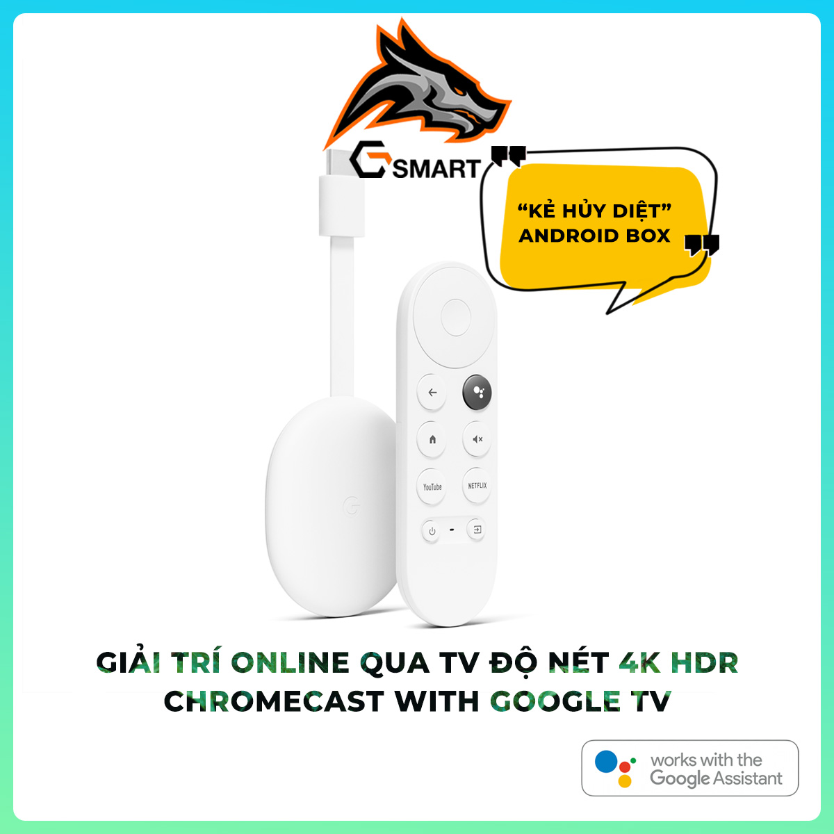 Google Chromecast with Google TV, chất lượng 4K HDR, ra lệnh Tiếng Việt