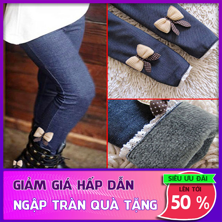 QUẦN GIẢ BÒ LÓT LÔNG -  Quần Tất Mềm Mịn, Co Giãn Tốt, Dễ Mix đồ Siêu Cute Cho Bé Gái Đủ Size Từ 2-10 Tuổi