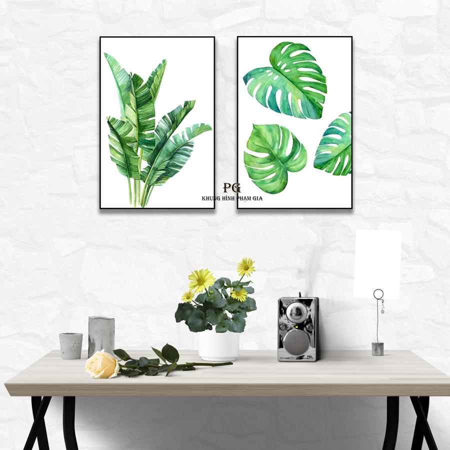 Bộ 2 tranh canvas lá chuối kt 40x60cm kèm khung viền 3d nổi bật - khung hình phạm gia pgv18