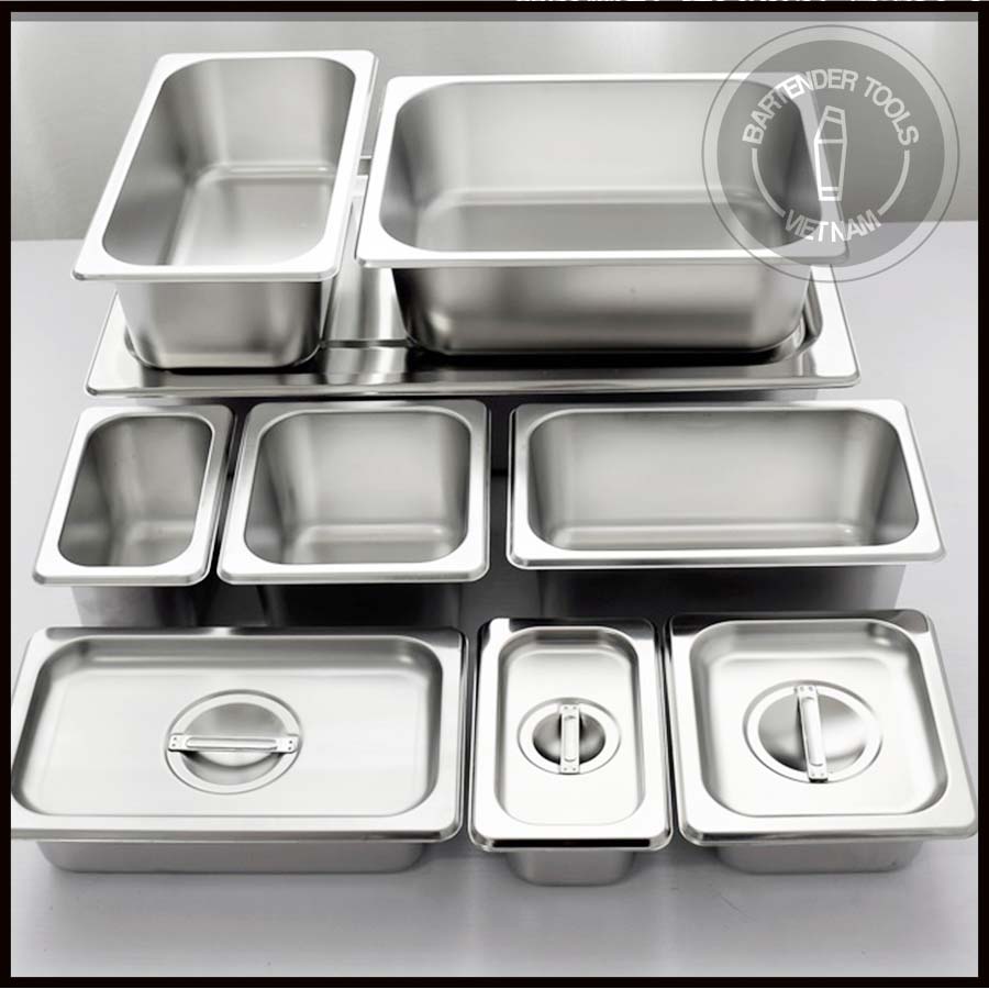 Khay đựng thạch,  topping inox có nắp