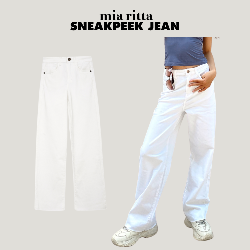 Quần jeans SneakPeek Mia Ritta J471 quần jeans ống suôn gấu cắt cạp cao