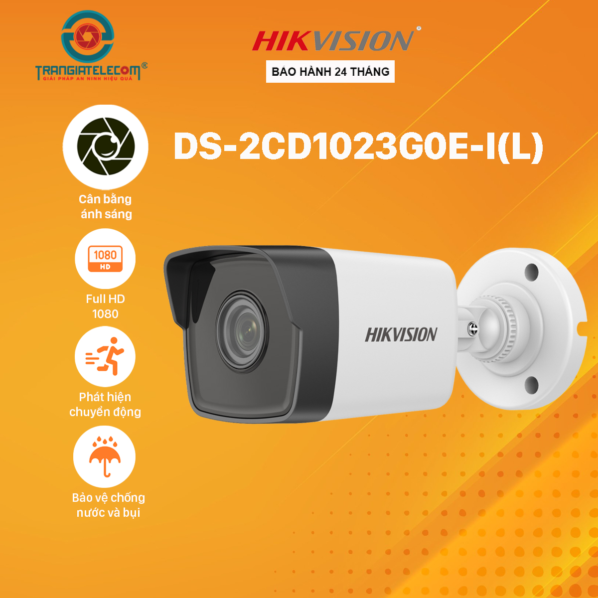 Camera ip thân trụ 2mp hikvision ds-2cd1023g0e-i - trangiatelecom