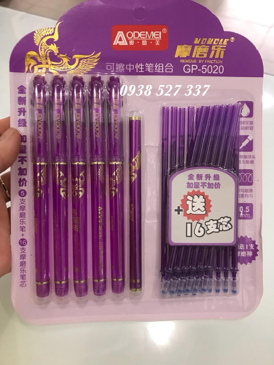 Bút bi xóa được viết xóa được 5cây + 16 ruột giá rẻ