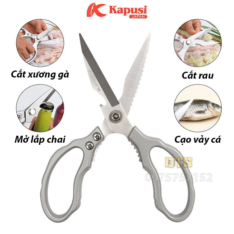 Kéo làm bếp Kéo Nhật đa năng cỡ lớn Kapusi JAPAN SK5 siêu sắc bén, kéo cắt gà kéo cắt thịt, kéo cắt rau củ, mở nắp chai, cạo vảy cá, kéo kẹp càng cua, kéo cắt thực phẩm, dụng cụ nhà bếp, chế biến thức ăn dụng cụ vặn lắp chai