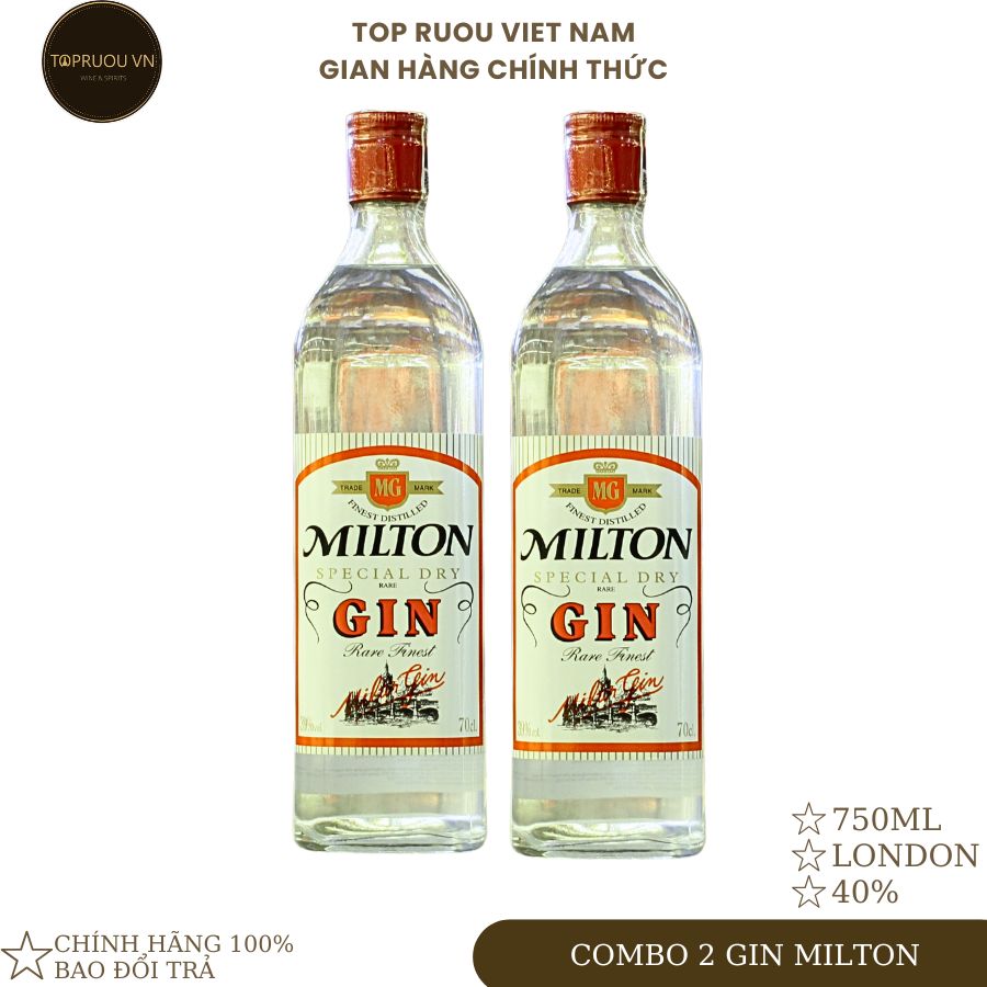 Combo 2 chai Gin Milton 700ml - 39% - Anh