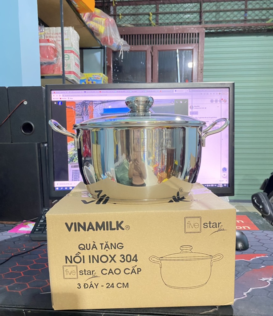 Nồi inox 3 đáy Five star 24cm nắp kính hkm từ Vinamilk - kèm ảnh thật shop chụp