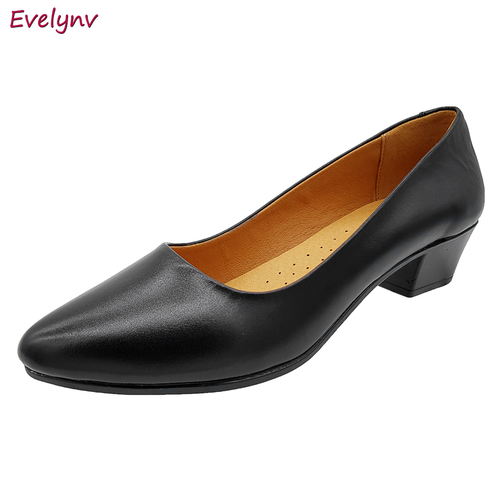 Giày Cao Gót Đế Vuông Giày Cao Gót 3cm Da Bò Thật Cực Mềm Đơn Giản Sang Trọng Evelynv 3P0116 (Đen)