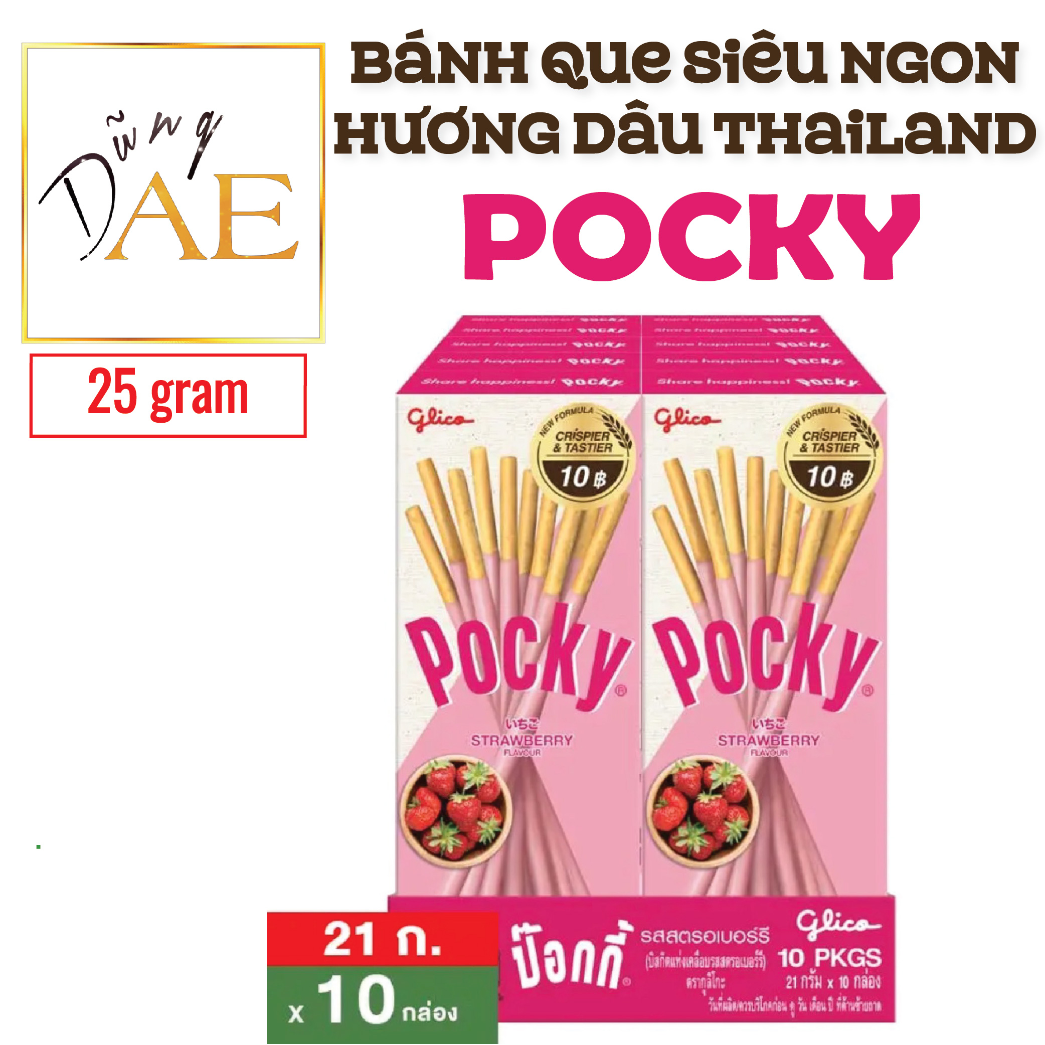 Bánh Que Pocky Dâu Thái Lan - Pocky Strawberry hàng chuẩn Thailand 25g