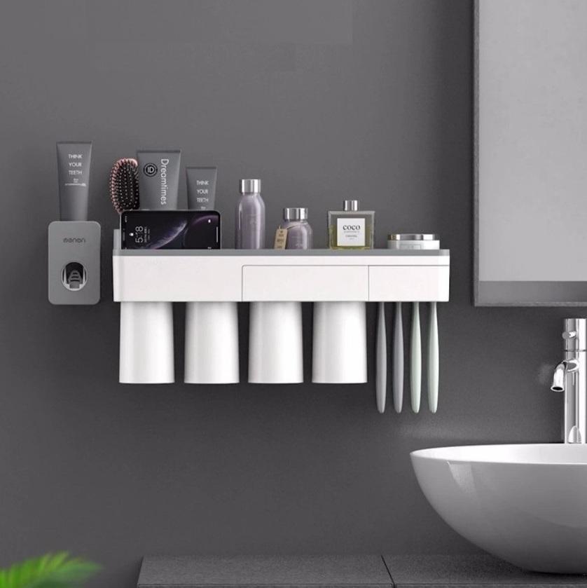 Kệ Nhà Tắm Thông Minh OENON kèm 4 cốc cao cấp hút từ tính, Giá treo đồ phòng tắm lắp đặt dính tường không cần khoan - Bảo Hành 1 Đổi 1