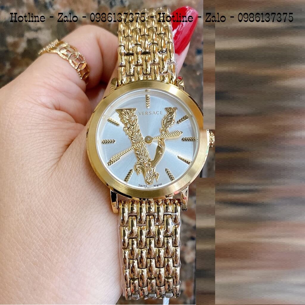 [HCM]Đồng Hồ Versace Virtus Gold Nữ Dây Vàng Mặt Trắng 36mm