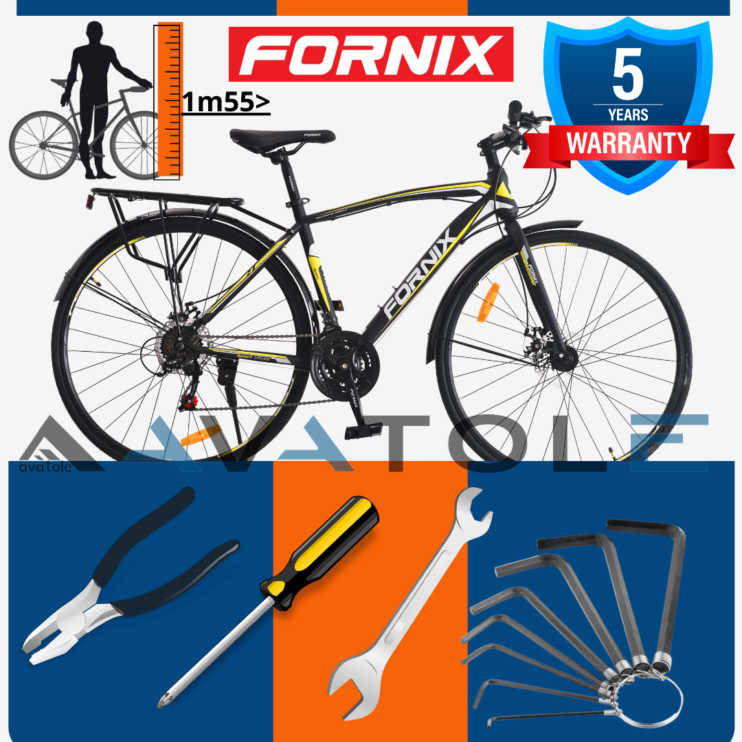 Xe đạp đường trường Fornix FR307, thiết kế kiểu dáng Khí Động Lực Học tiên tiến, Khung Sườn hợp kim thép Cao Cấp, Hỗ trợ chuyển số 21 tốc độ, Lốp săm 700x25C , màu trắng vàng đen
