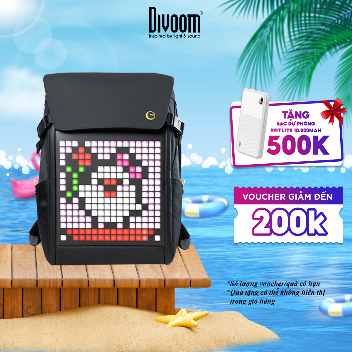 Balo DIVOOM Pixoo Backpack-M, hiển thị màn hình LED thông minh, ngăn chứa Laptop 15 inch