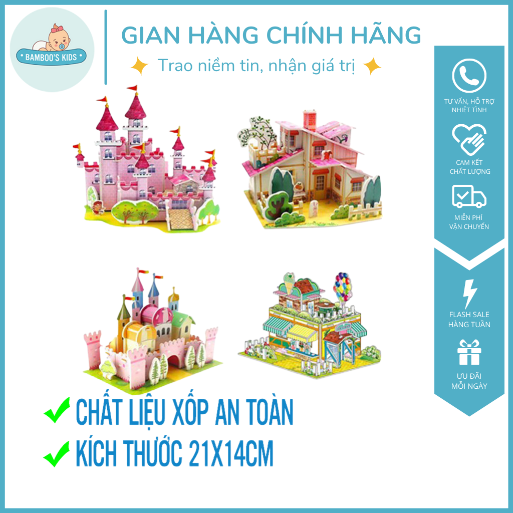 Đồ Chơi Lắp Ghép Mô Hình 3D - Bằng Bìa Xốp An Toàn, Kích Thước 21x14cm - Đồ chơi mô hình lắp ráp, đồ chơi lắp ráp mô hình, bộ đồ chơi lắp ráp mô hình nhà, do choi lap ghep mo hinh 3d - Bamboo's Kids