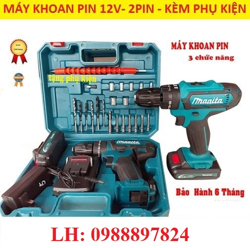 Máy khoan pin - máy bắt vít chạy pin makita 26v - 2 pin - full box 26 chi tiết