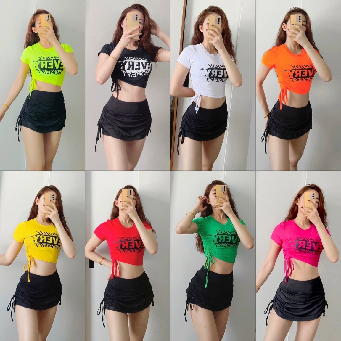 Áo Thể Thao Nữ Có Tay Croptop Rút Dây Tập Gym Yoga Aerobic Đi Chơi Nhiều Màu