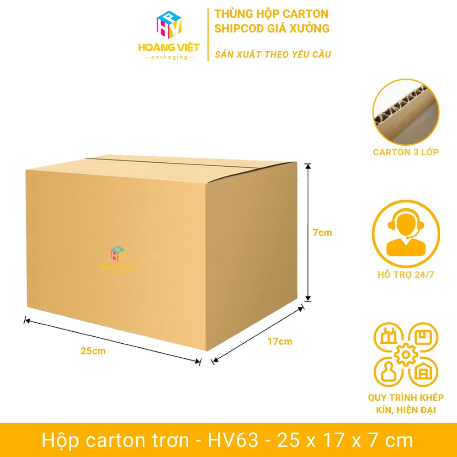 Size 25x17x7 cm - combo 50 thùng hộp carton trơn đóng hàng, hộp đóng hàng ship cod - hv63