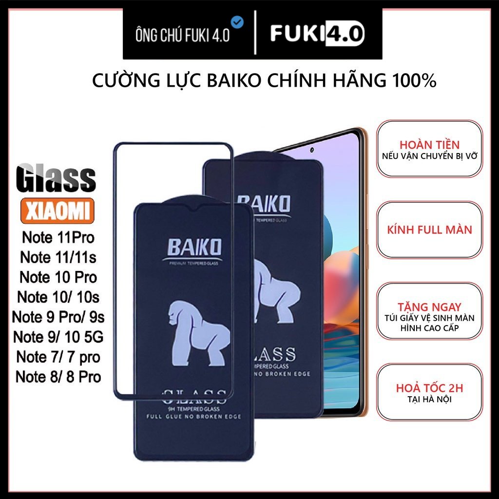 Kính cường lực xiaomi baiko full dòng note 11 pro note 10 pro note 9s note 8 pro note 7 pro full màn