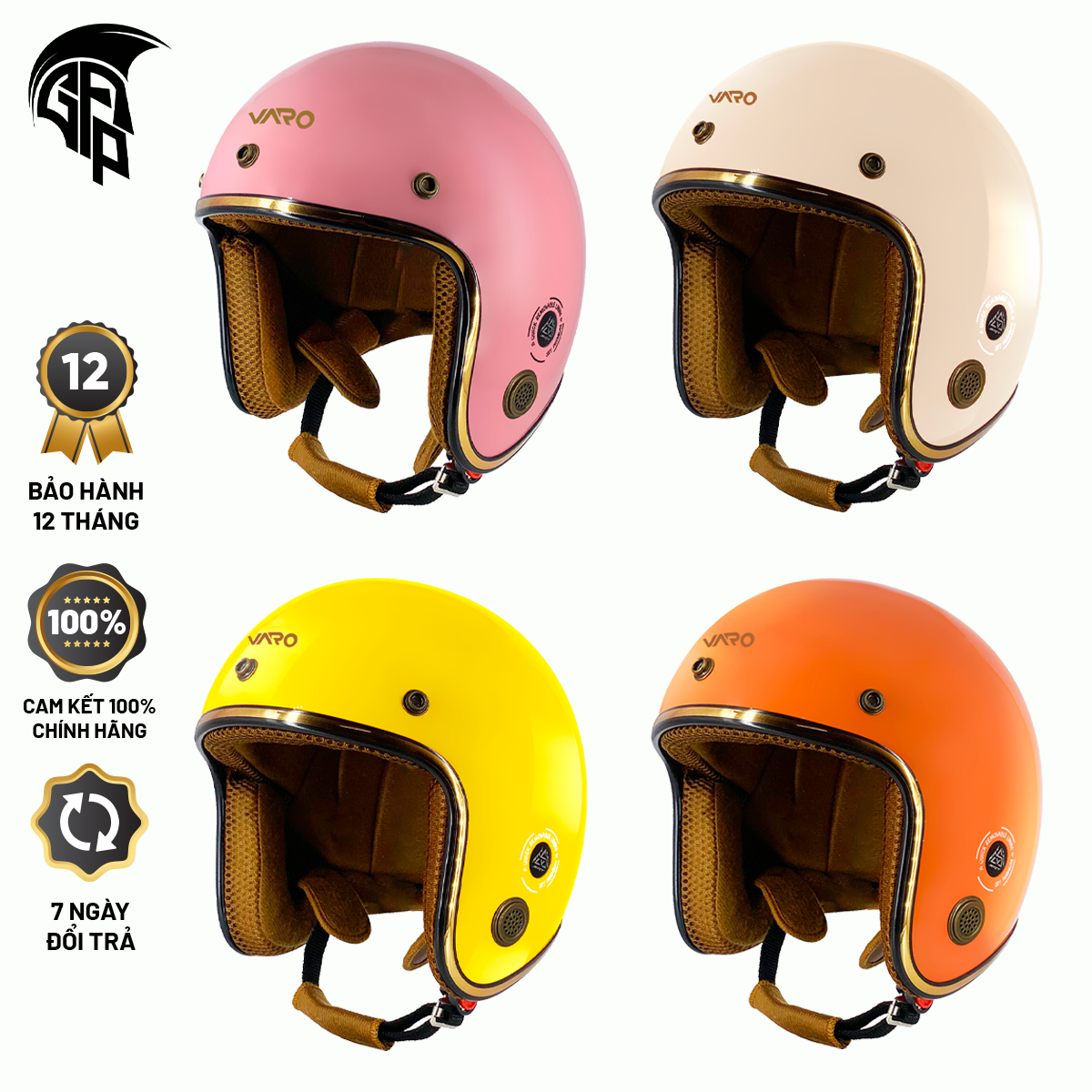 Mũ Bảo Hiểm 3/4 VARO viền đồng cao cấp có thông gió - Thoáng Khí Cao Cấp
