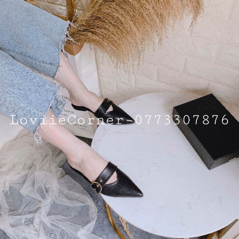 Sục nữ mũi nhọn loviiecorner - dép sục nữ thời trang quai ngang khóa - dép sục đế bệt mũi nhọn d200819
