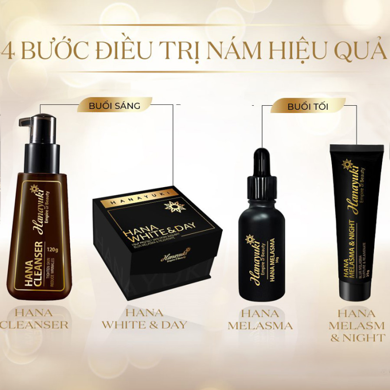 [CHÍNH HÃNG Hanayuki-Date 2026] Bộ 4 giảm nám hỗn hợp, nám lâu năm Hanayuk (Hana cleanser, hana white day, Hana Melasma, Hana melasma night